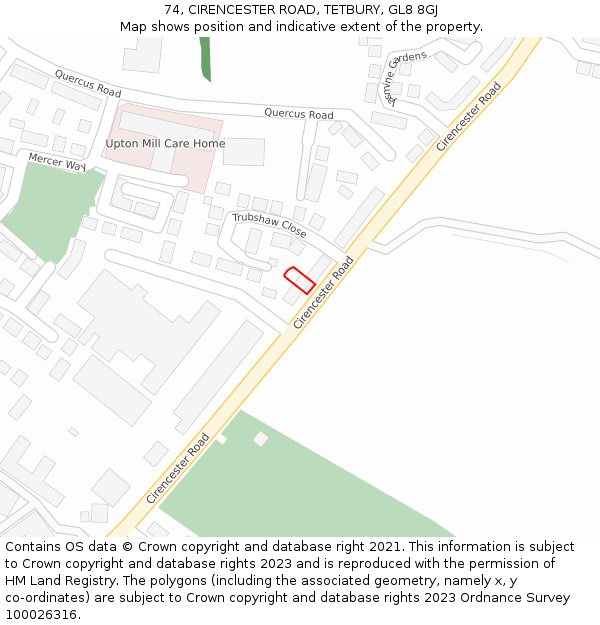 74, CIRENCESTER ROAD, TETBURY, GL8 8GJ: Location map and indicative extent of plot