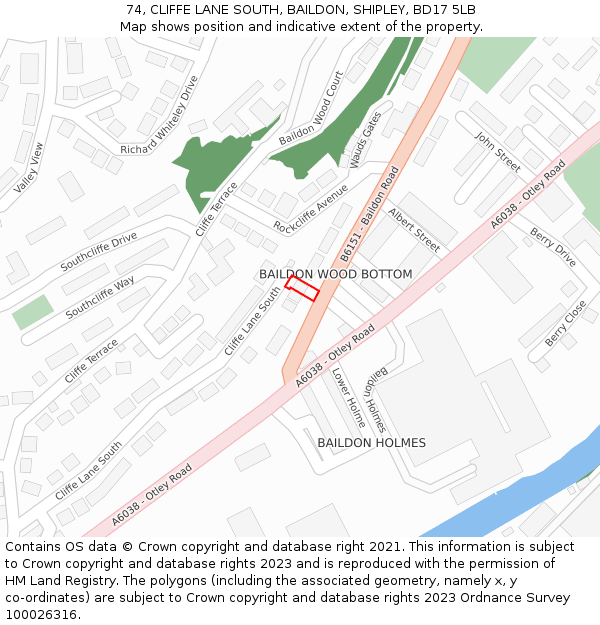 74, CLIFFE LANE SOUTH, BAILDON, SHIPLEY, BD17 5LB: Location map and indicative extent of plot