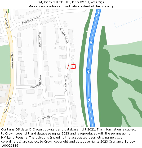 74, COCKSHUTE HILL, DROITWICH, WR9 7QP: Location map and indicative extent of plot