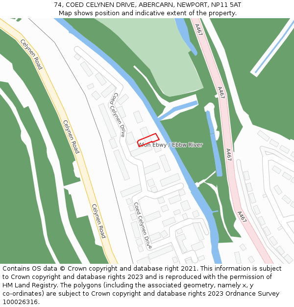 74, COED CELYNEN DRIVE, ABERCARN, NEWPORT, NP11 5AT: Location map and indicative extent of plot