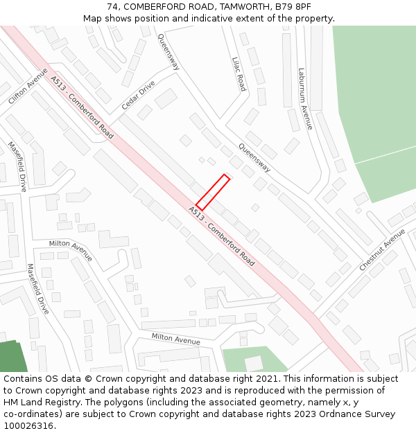 74, COMBERFORD ROAD, TAMWORTH, B79 8PF: Location map and indicative extent of plot