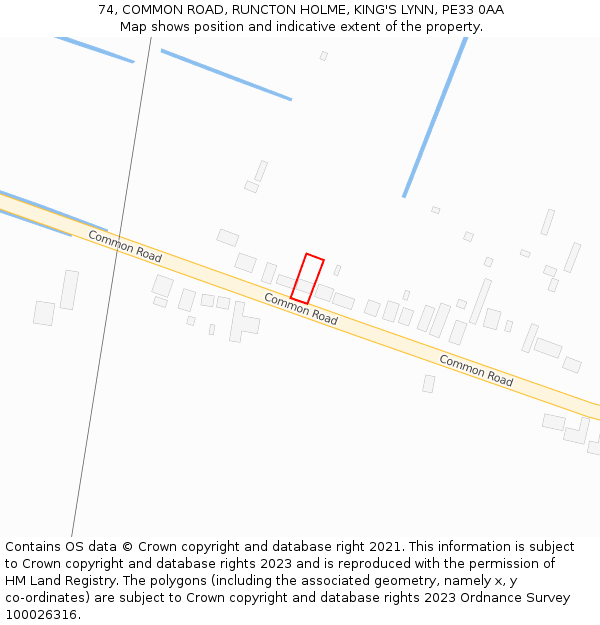 74, COMMON ROAD, RUNCTON HOLME, KING'S LYNN, PE33 0AA: Location map and indicative extent of plot