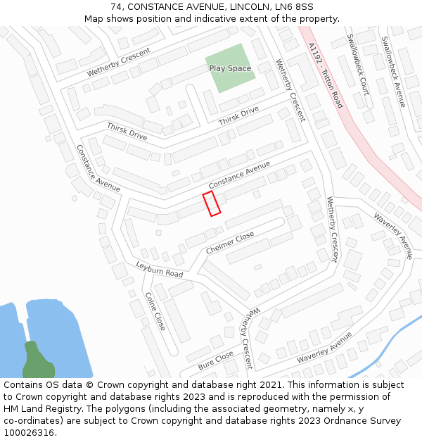 74, CONSTANCE AVENUE, LINCOLN, LN6 8SS: Location map and indicative extent of plot
