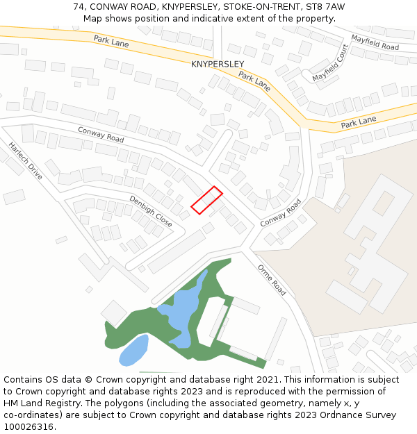 74, CONWAY ROAD, KNYPERSLEY, STOKE-ON-TRENT, ST8 7AW: Location map and indicative extent of plot