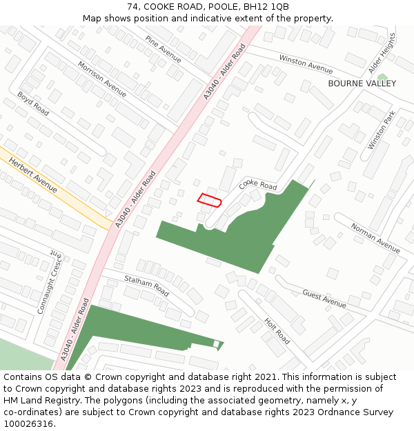 74, COOKE ROAD, POOLE, BH12 1QB: Location map and indicative extent of plot