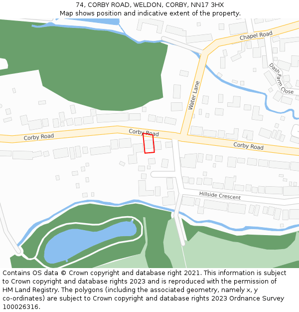 74, CORBY ROAD, WELDON, CORBY, NN17 3HX: Location map and indicative extent of plot