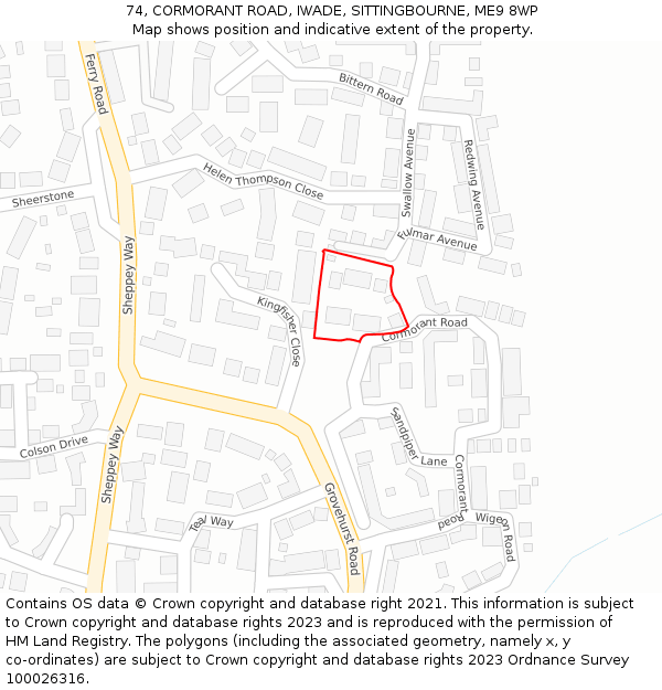 74, CORMORANT ROAD, IWADE, SITTINGBOURNE, ME9 8WP: Location map and indicative extent of plot