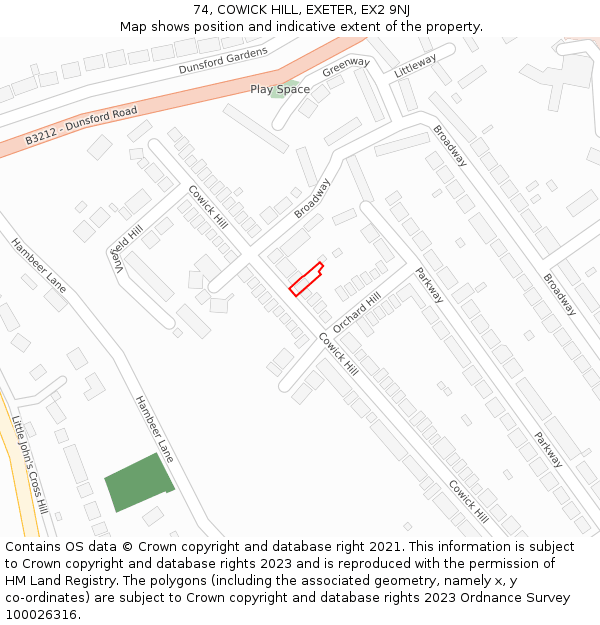 74, COWICK HILL, EXETER, EX2 9NJ: Location map and indicative extent of plot