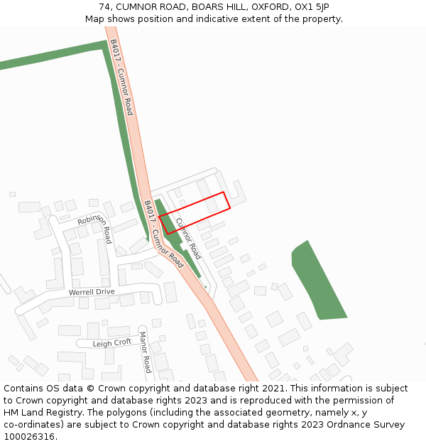 74, CUMNOR ROAD, BOARS HILL, OXFORD, OX1 5JP: Location map and indicative extent of plot