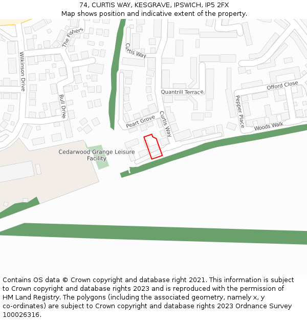 74, CURTIS WAY, KESGRAVE, IPSWICH, IP5 2FX: Location map and indicative extent of plot