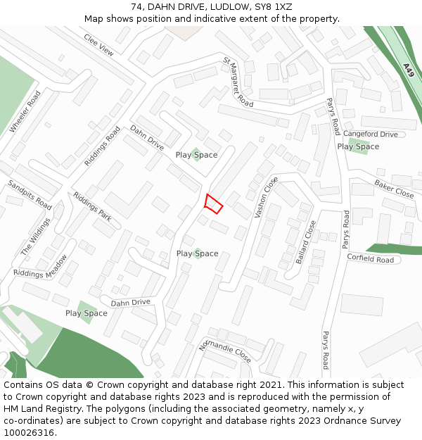 74, DAHN DRIVE, LUDLOW, SY8 1XZ: Location map and indicative extent of plot