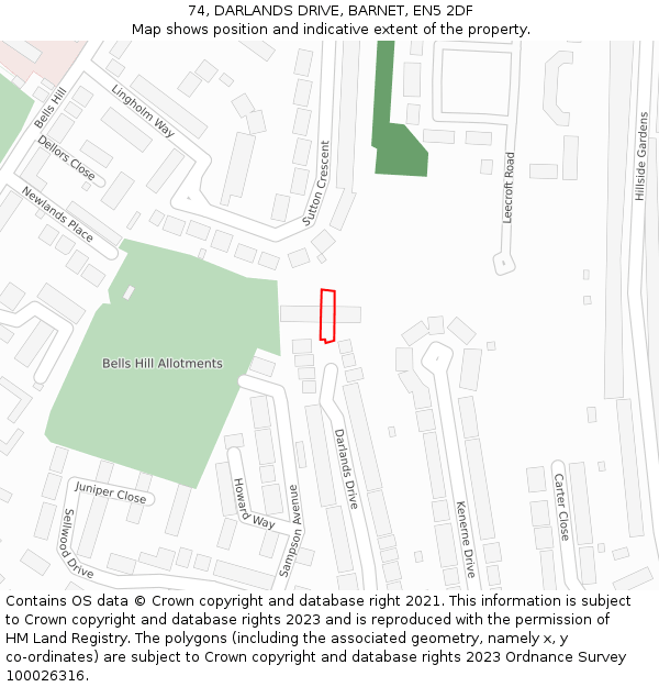 74, DARLANDS DRIVE, BARNET, EN5 2DF: Location map and indicative extent of plot