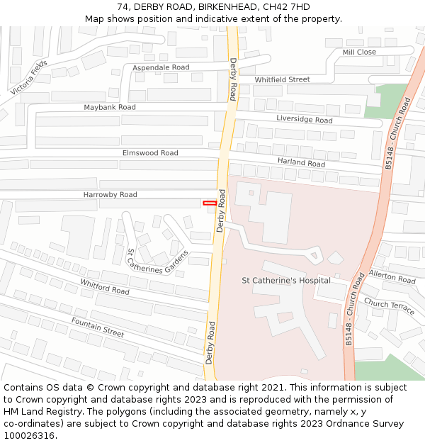 74, DERBY ROAD, BIRKENHEAD, CH42 7HD: Location map and indicative extent of plot