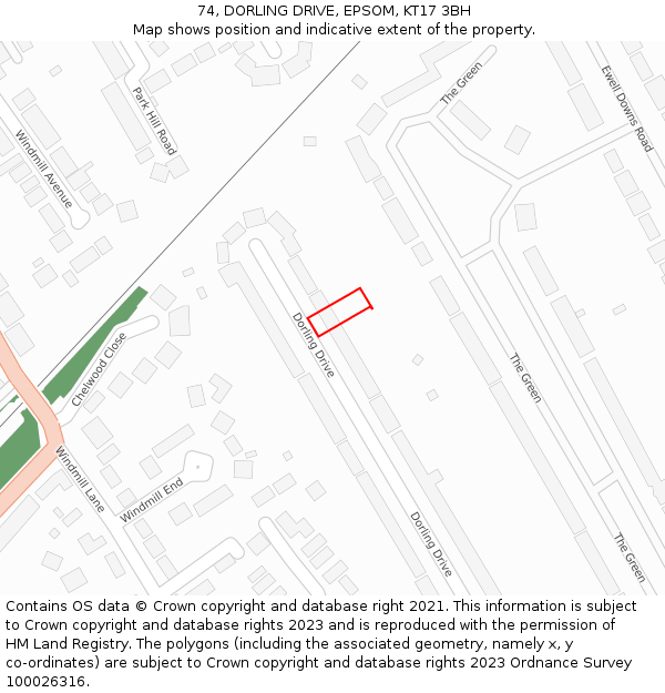 74, DORLING DRIVE, EPSOM, KT17 3BH: Location map and indicative extent of plot