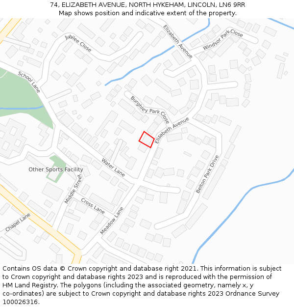 74, ELIZABETH AVENUE, NORTH HYKEHAM, LINCOLN, LN6 9RR: Location map and indicative extent of plot