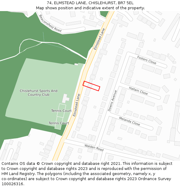 74, ELMSTEAD LANE, CHISLEHURST, BR7 5EL: Location map and indicative extent of plot