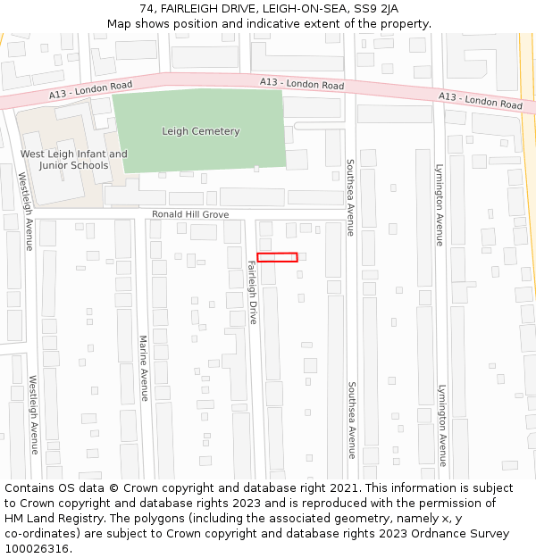 74, FAIRLEIGH DRIVE, LEIGH-ON-SEA, SS9 2JA: Location map and indicative extent of plot