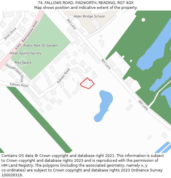 74, FALLOWS ROAD, PADWORTH, READING, RG7 4GX: Location map and indicative extent of plot