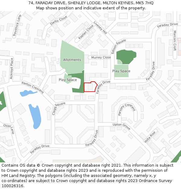 74, FARADAY DRIVE, SHENLEY LODGE, MILTON KEYNES, MK5 7HQ: Location map and indicative extent of plot