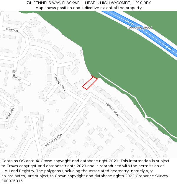 74, FENNELS WAY, FLACKWELL HEATH, HIGH WYCOMBE, HP10 9BY: Location map and indicative extent of plot