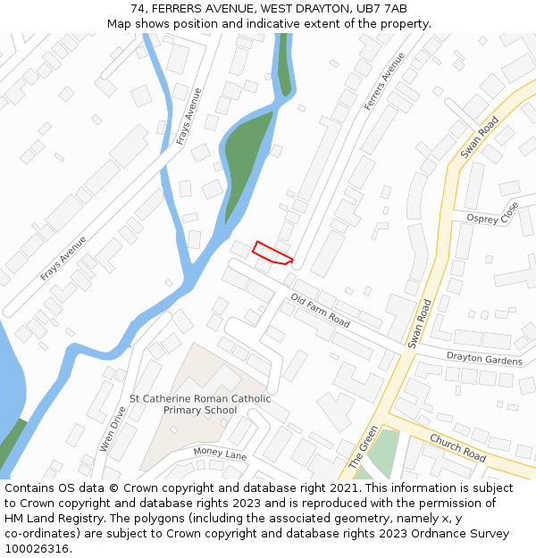 74, FERRERS AVENUE, WEST DRAYTON, UB7 7AB: Location map and indicative extent of plot