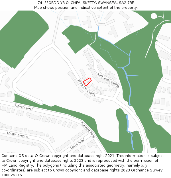 74, FFORDD YR OLCHFA, SKETTY, SWANSEA, SA2 7RF: Location map and indicative extent of plot