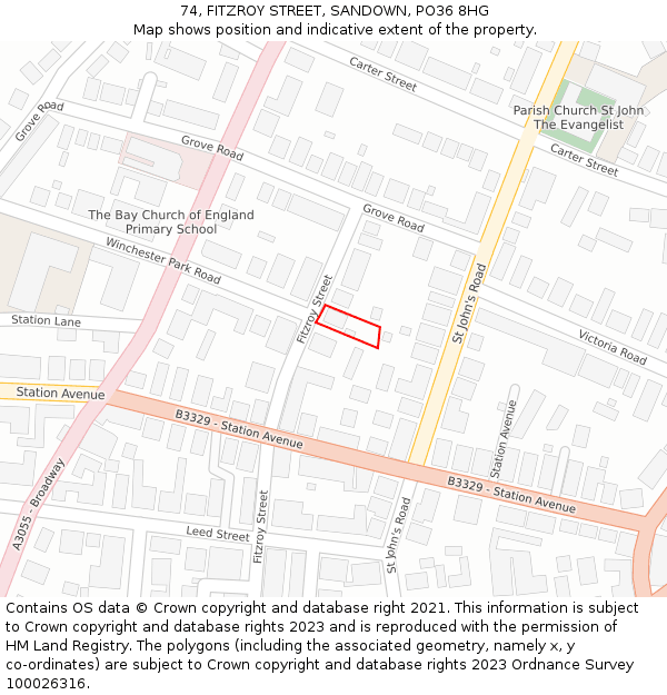 74, FITZROY STREET, SANDOWN, PO36 8HG: Location map and indicative extent of plot