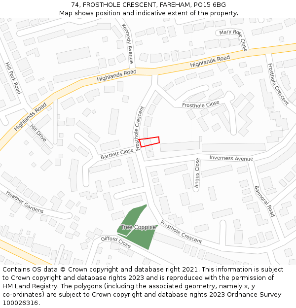 74, FROSTHOLE CRESCENT, FAREHAM, PO15 6BG: Location map and indicative extent of plot