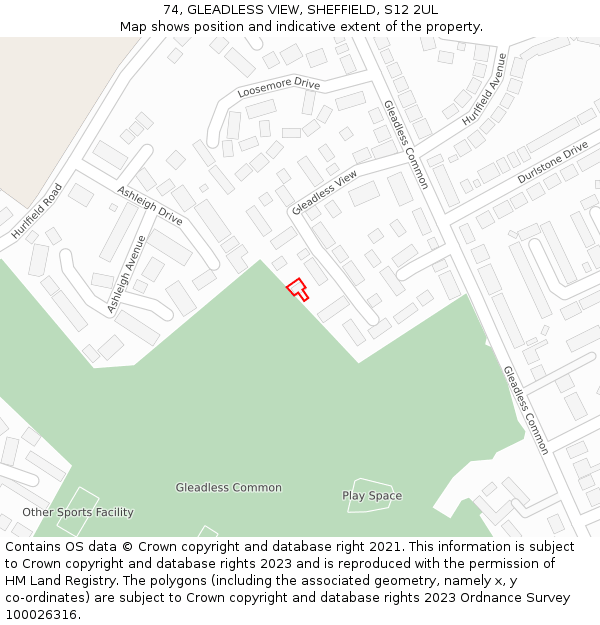 74, GLEADLESS VIEW, SHEFFIELD, S12 2UL: Location map and indicative extent of plot