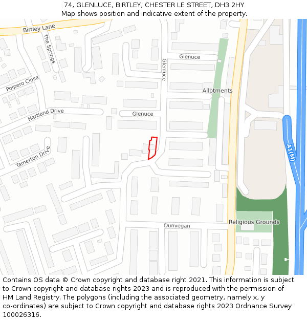 74, GLENLUCE, BIRTLEY, CHESTER LE STREET, DH3 2HY: Location map and indicative extent of plot