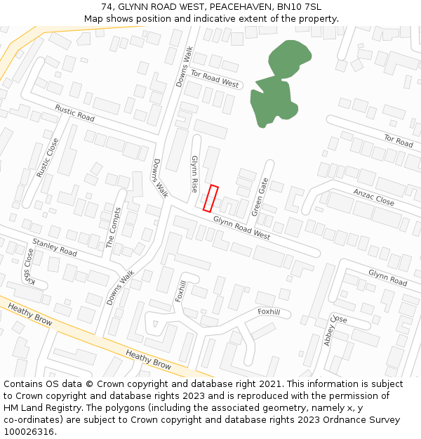 74, GLYNN ROAD WEST, PEACEHAVEN, BN10 7SL: Location map and indicative extent of plot