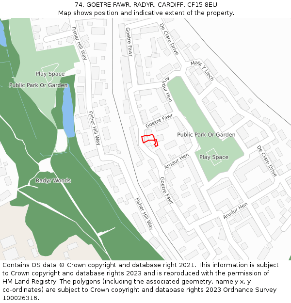 74, GOETRE FAWR, RADYR, CARDIFF, CF15 8EU: Location map and indicative extent of plot