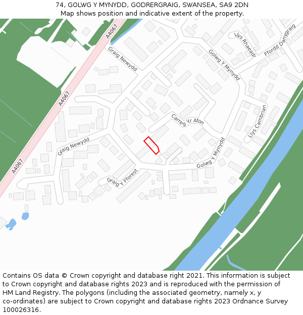 74, GOLWG Y MYNYDD, GODRERGRAIG, SWANSEA, SA9 2DN: Location map and indicative extent of plot
