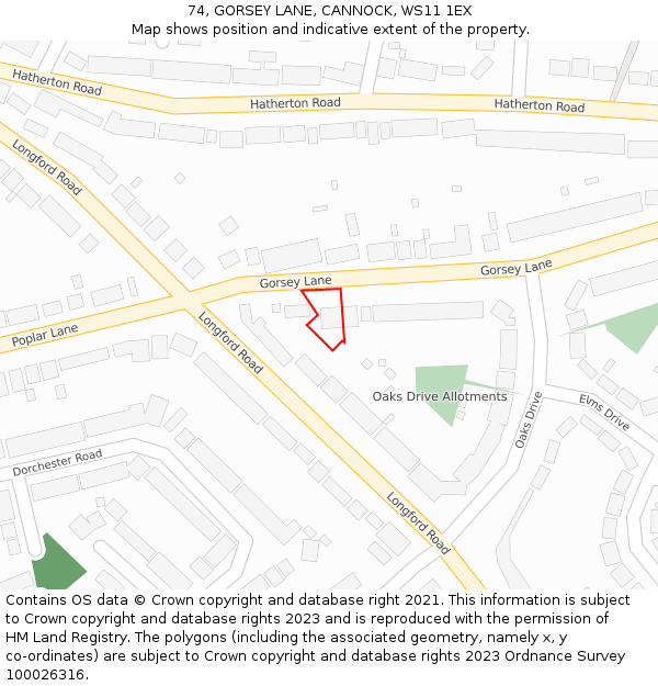 74, GORSEY LANE, CANNOCK, WS11 1EX: Location map and indicative extent of plot