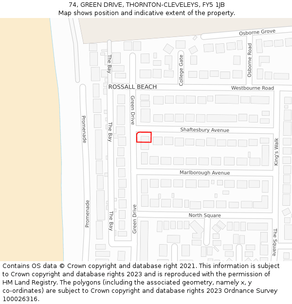 74, GREEN DRIVE, THORNTON-CLEVELEYS, FY5 1JB: Location map and indicative extent of plot