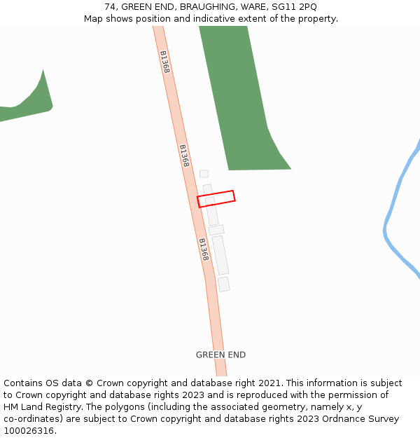 74, GREEN END, BRAUGHING, WARE, SG11 2PQ: Location map and indicative extent of plot