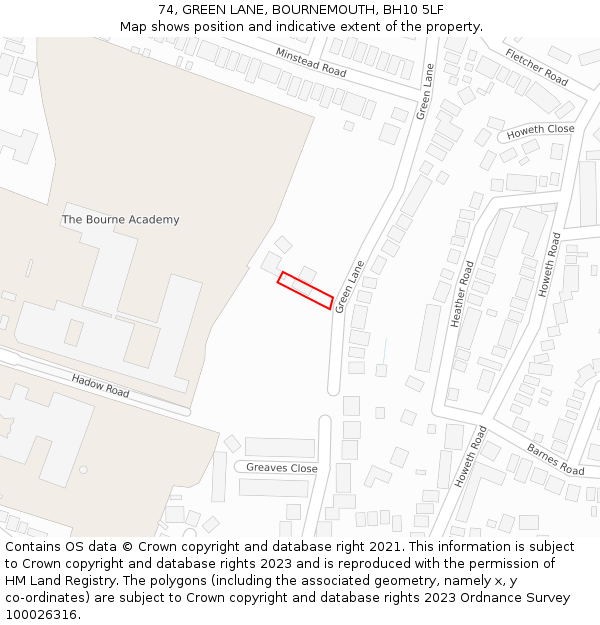 74, GREEN LANE, BOURNEMOUTH, BH10 5LF: Location map and indicative extent of plot