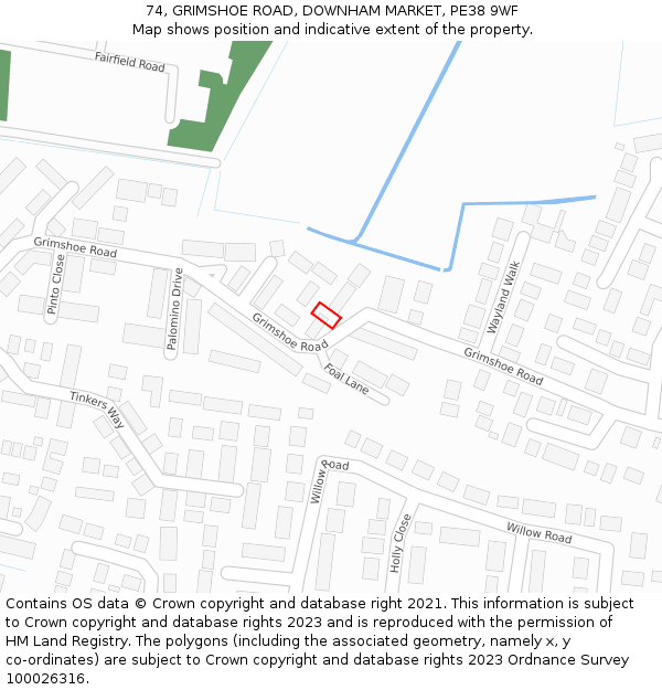 74, GRIMSHOE ROAD, DOWNHAM MARKET, PE38 9WF: Location map and indicative extent of plot