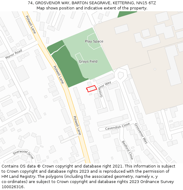 74, GROSVENOR WAY, BARTON SEAGRAVE, KETTERING, NN15 6TZ: Location map and indicative extent of plot