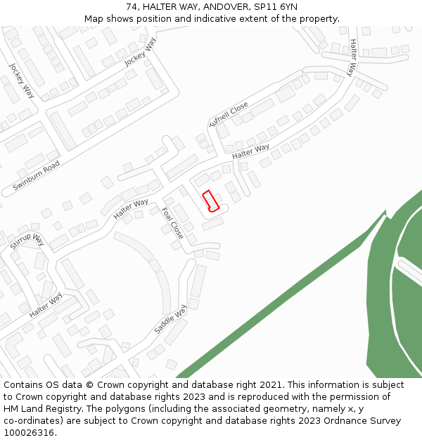 74, HALTER WAY, ANDOVER, SP11 6YN: Location map and indicative extent of plot