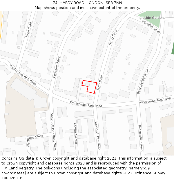 74, HARDY ROAD, LONDON, SE3 7NN: Location map and indicative extent of plot