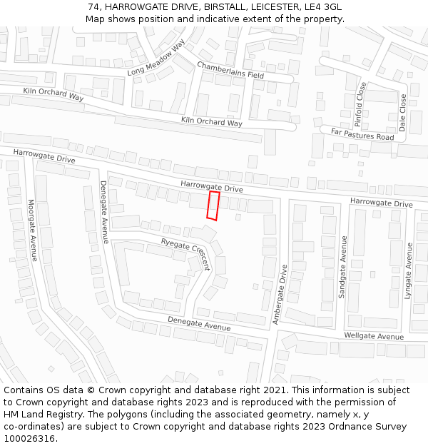 74, HARROWGATE DRIVE, BIRSTALL, LEICESTER, LE4 3GL: Location map and indicative extent of plot