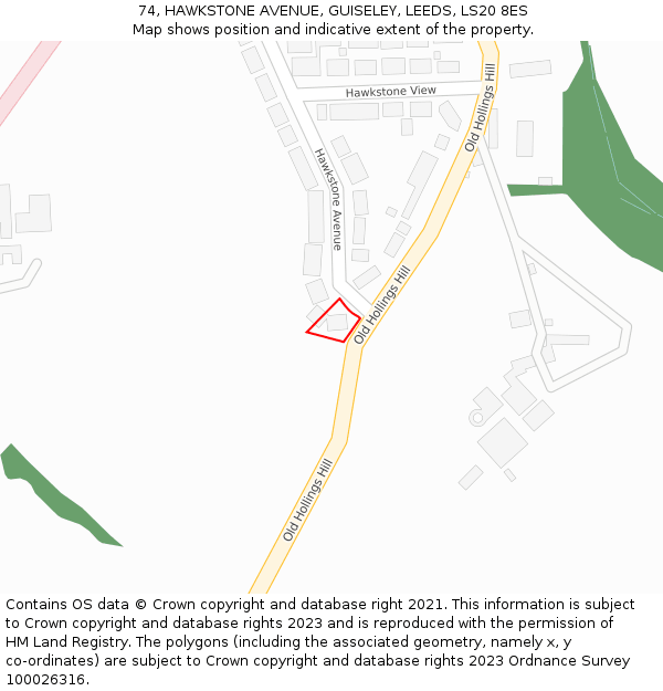 74, HAWKSTONE AVENUE, GUISELEY, LEEDS, LS20 8ES: Location map and indicative extent of plot