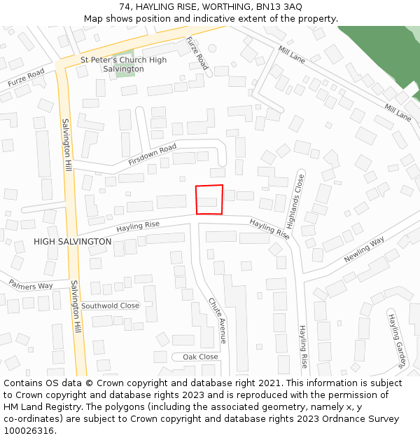 74, HAYLING RISE, WORTHING, BN13 3AQ: Location map and indicative extent of plot