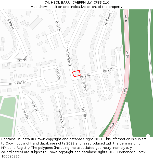 74, HEOL BARRI, CAERPHILLY, CF83 2LX: Location map and indicative extent of plot