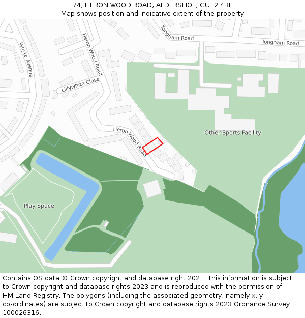 74, HERON WOOD ROAD, ALDERSHOT, GU12 4BH: Location map and indicative extent of plot