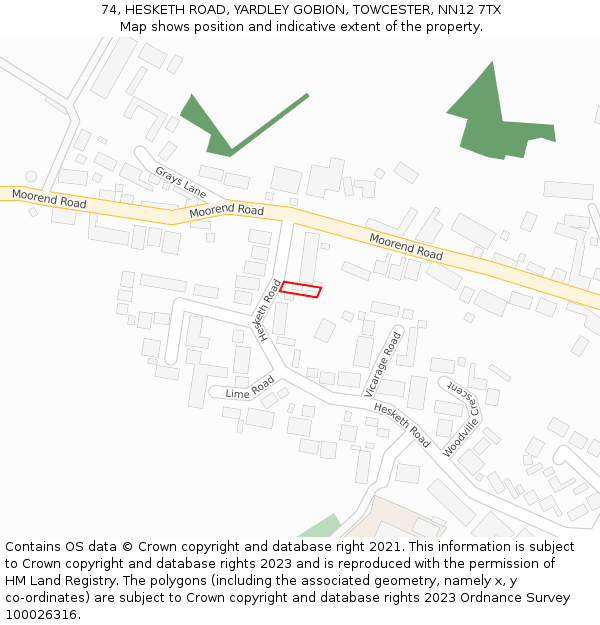 74, HESKETH ROAD, YARDLEY GOBION, TOWCESTER, NN12 7TX: Location map and indicative extent of plot
