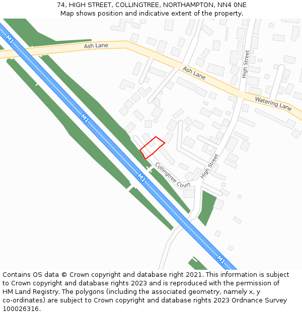 74, HIGH STREET, COLLINGTREE, NORTHAMPTON, NN4 0NE: Location map and indicative extent of plot