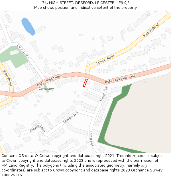 74, HIGH STREET, DESFORD, LEICESTER, LE9 9JF: Location map and indicative extent of plot