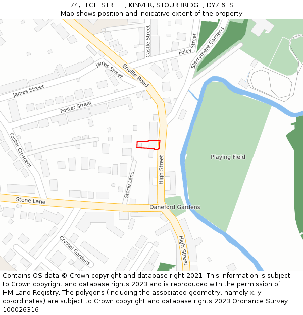 74, HIGH STREET, KINVER, STOURBRIDGE, DY7 6ES: Location map and indicative extent of plot